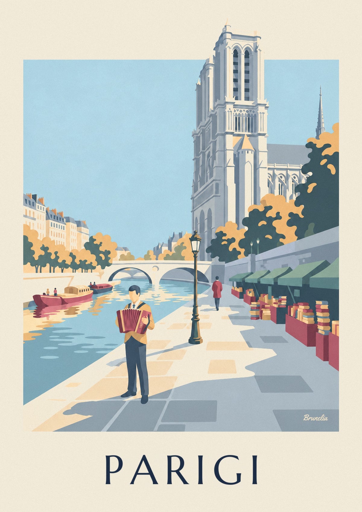 Poster fisarmonicista sulla banchina della Senna a Parigi