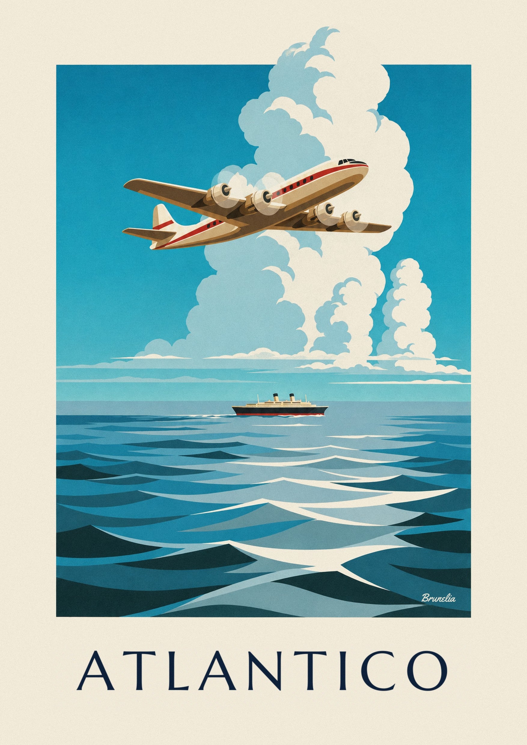 Poster aereo quadrimotore sopra l'Atlantico: dettaglio in primo piano