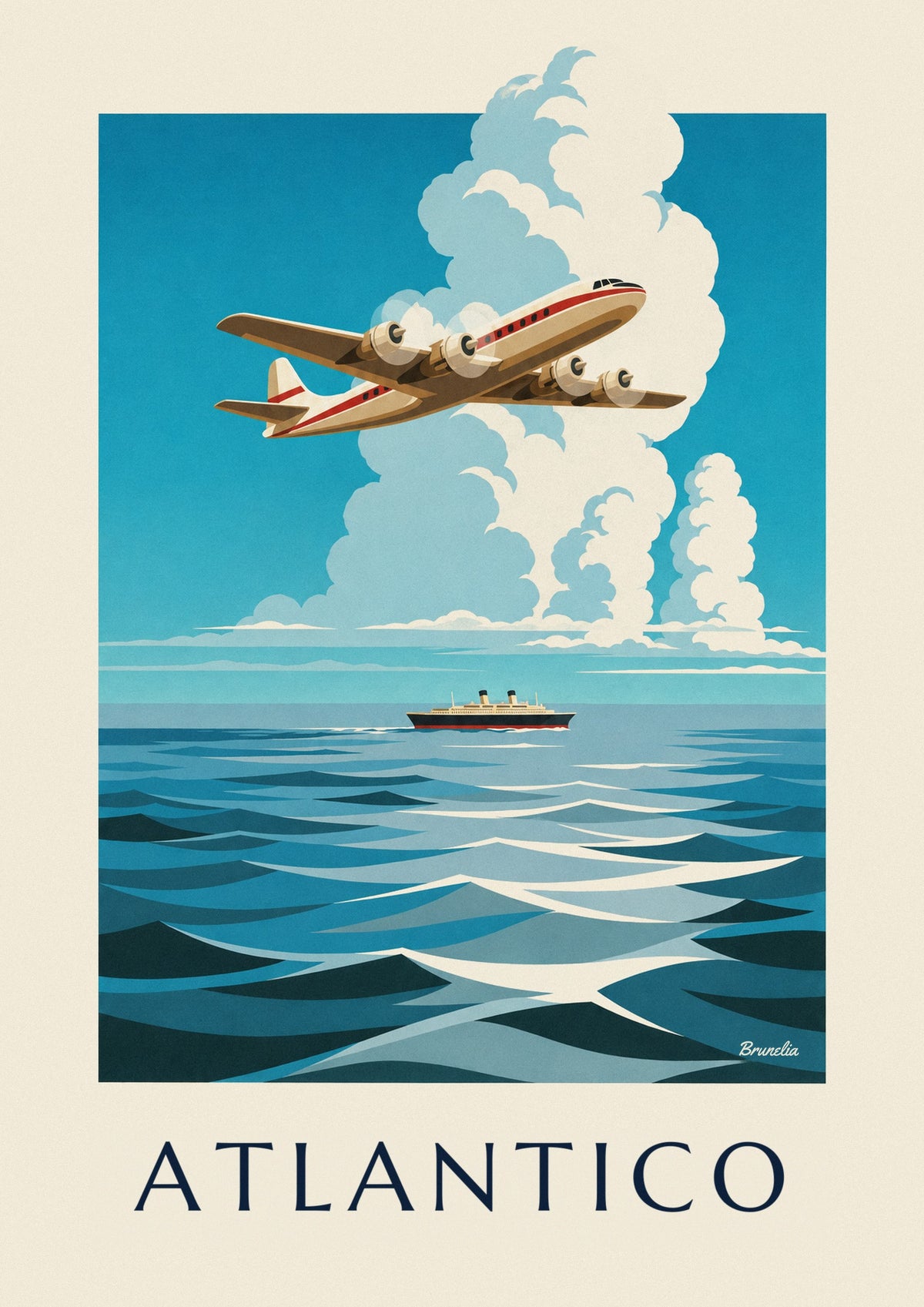 Poster aereo quadrimotore sopra l'Atlantico