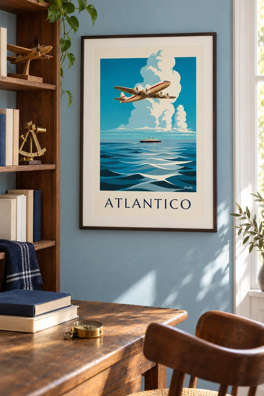 Poster aereo quadrimotore sopra l'Atlantico: incorniciato alla parete