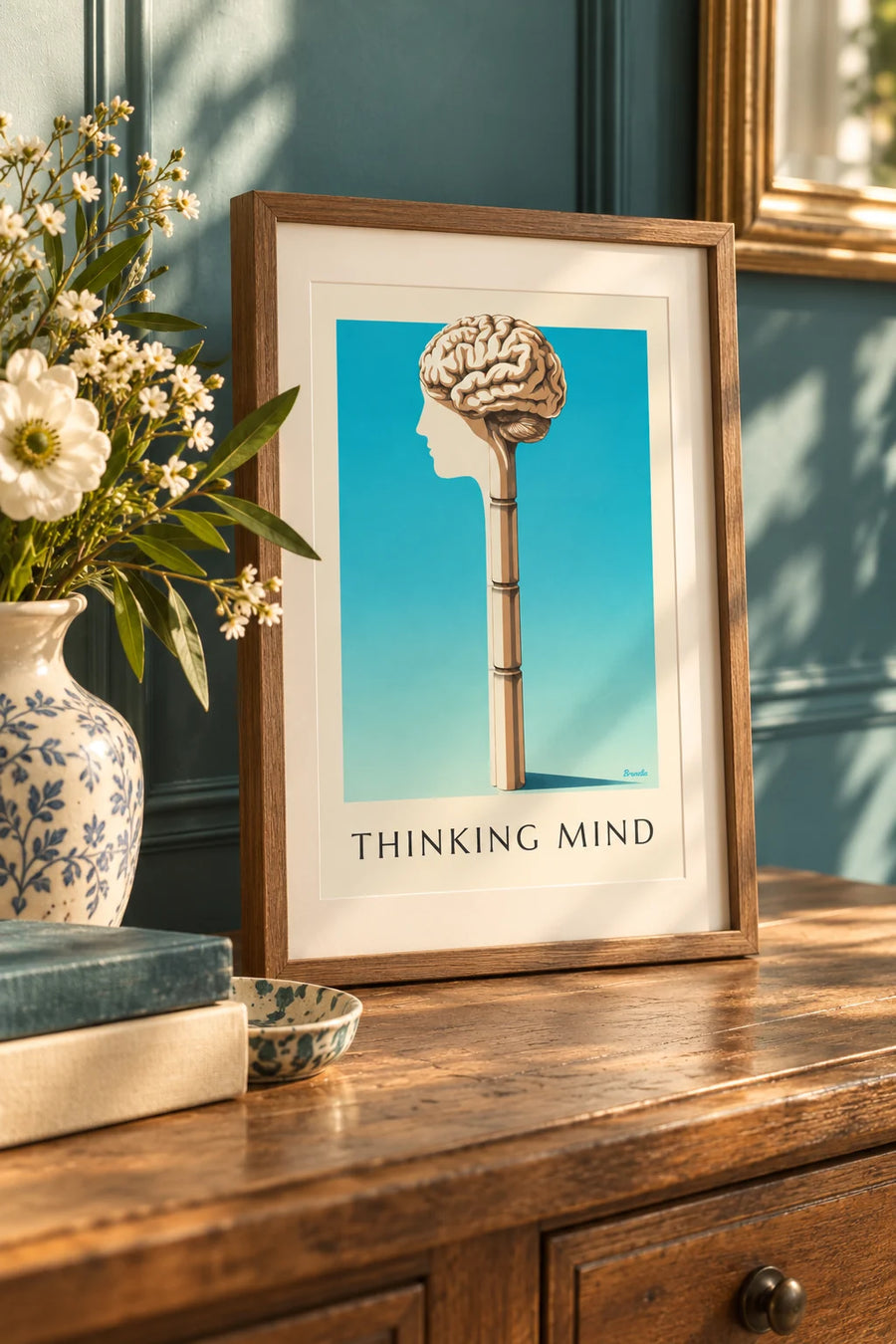 Poster of an anatomical plate of the human brain in profile: small A4 size, framed
