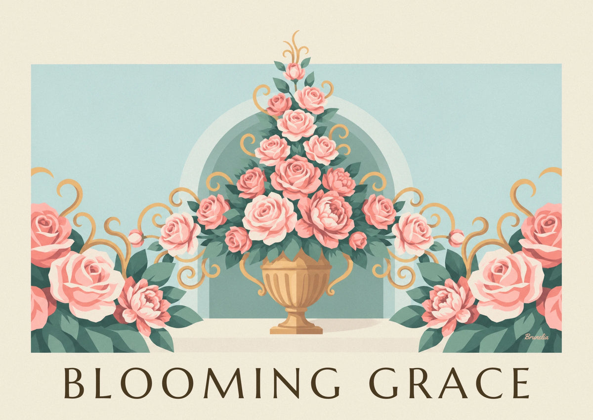 Rose and peony urn floral arrangement poster