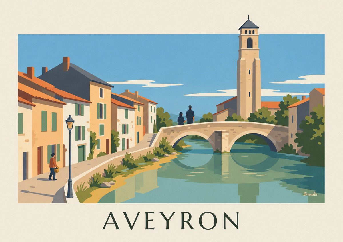 Stone houses on the Aveyron river poster