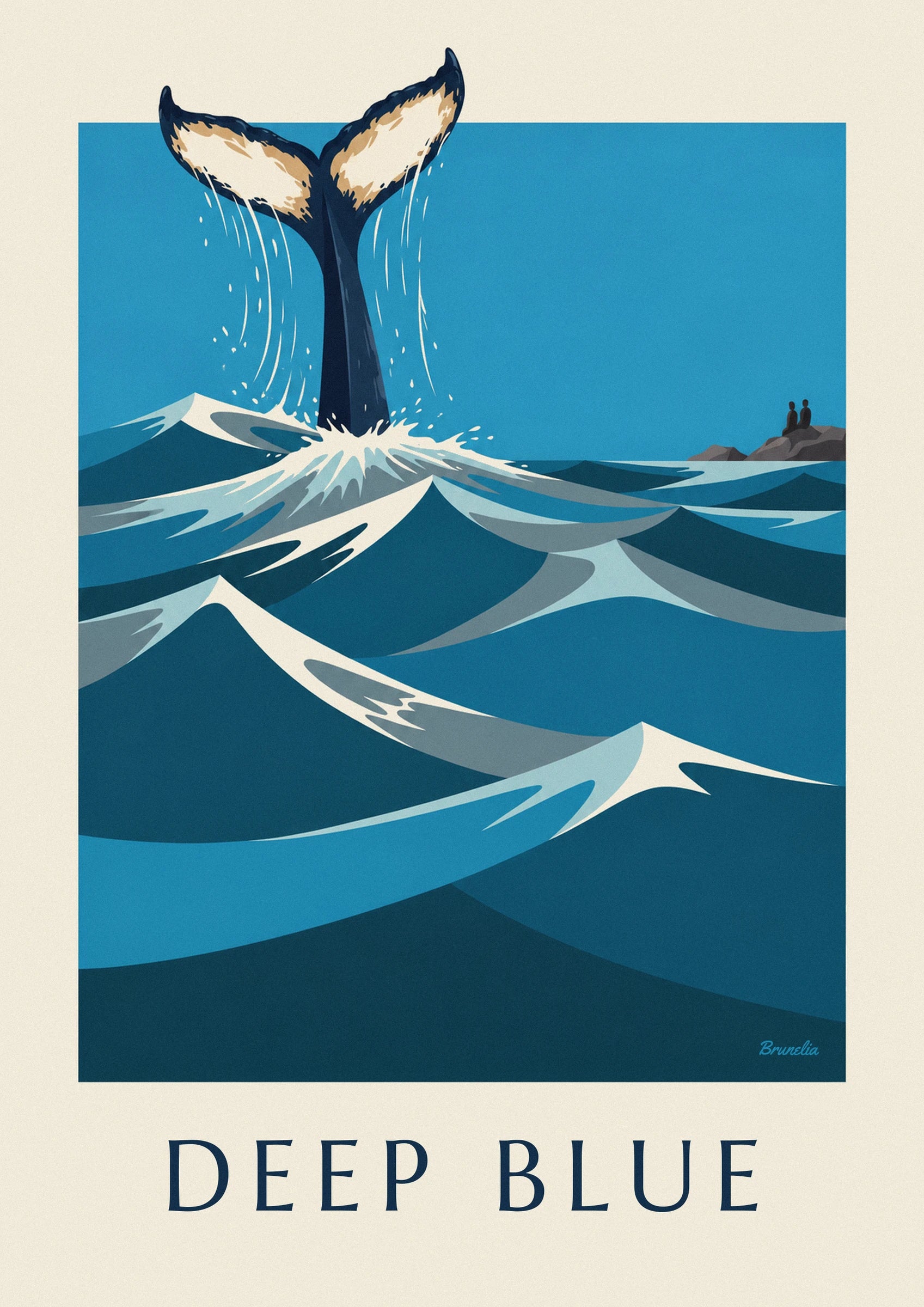 Poster megattera che si immerge nell'oceano, con la coda sollevata: dettaglio in primo piano