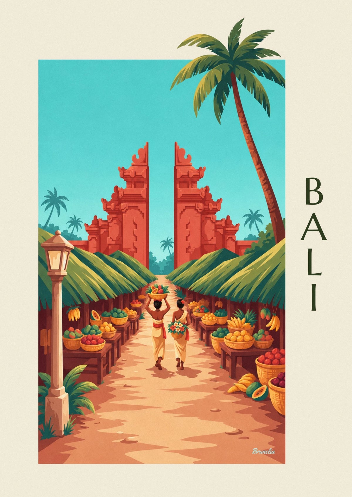 Bali local market and Balinese temple gate poster