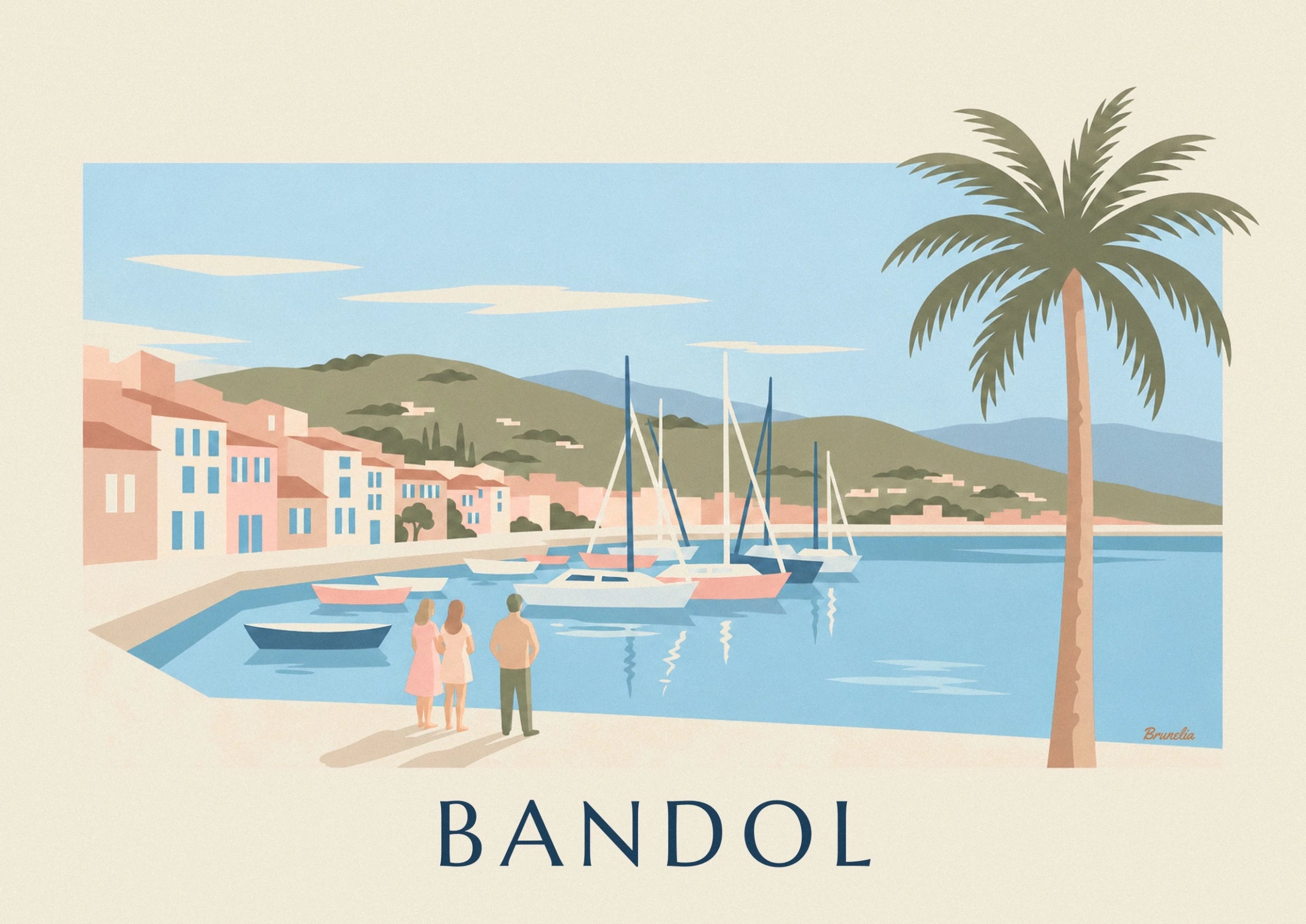 Le barche a vela con alberi alti e scafi bianchi e rosa sull'acqua blu del porto