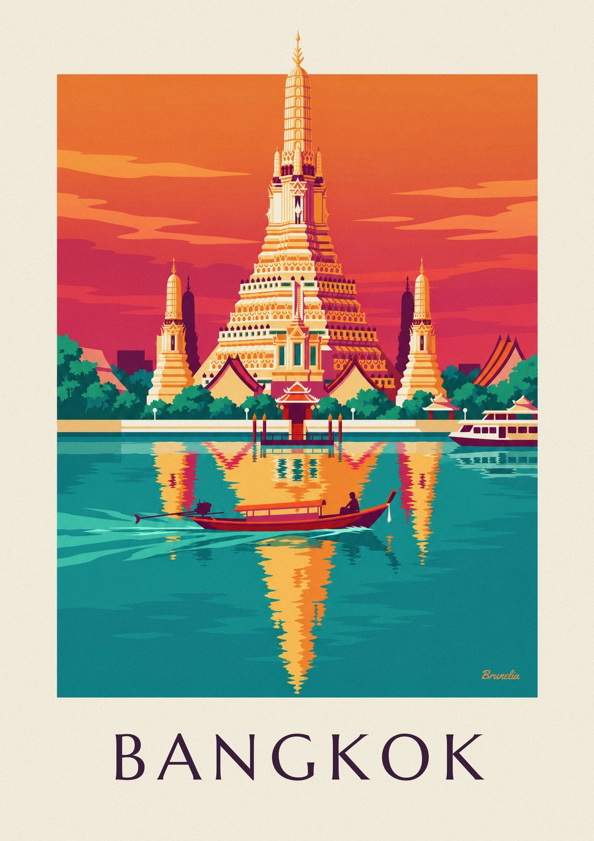 Poster tempio Wat Arun in riva al fiume a Bangkok