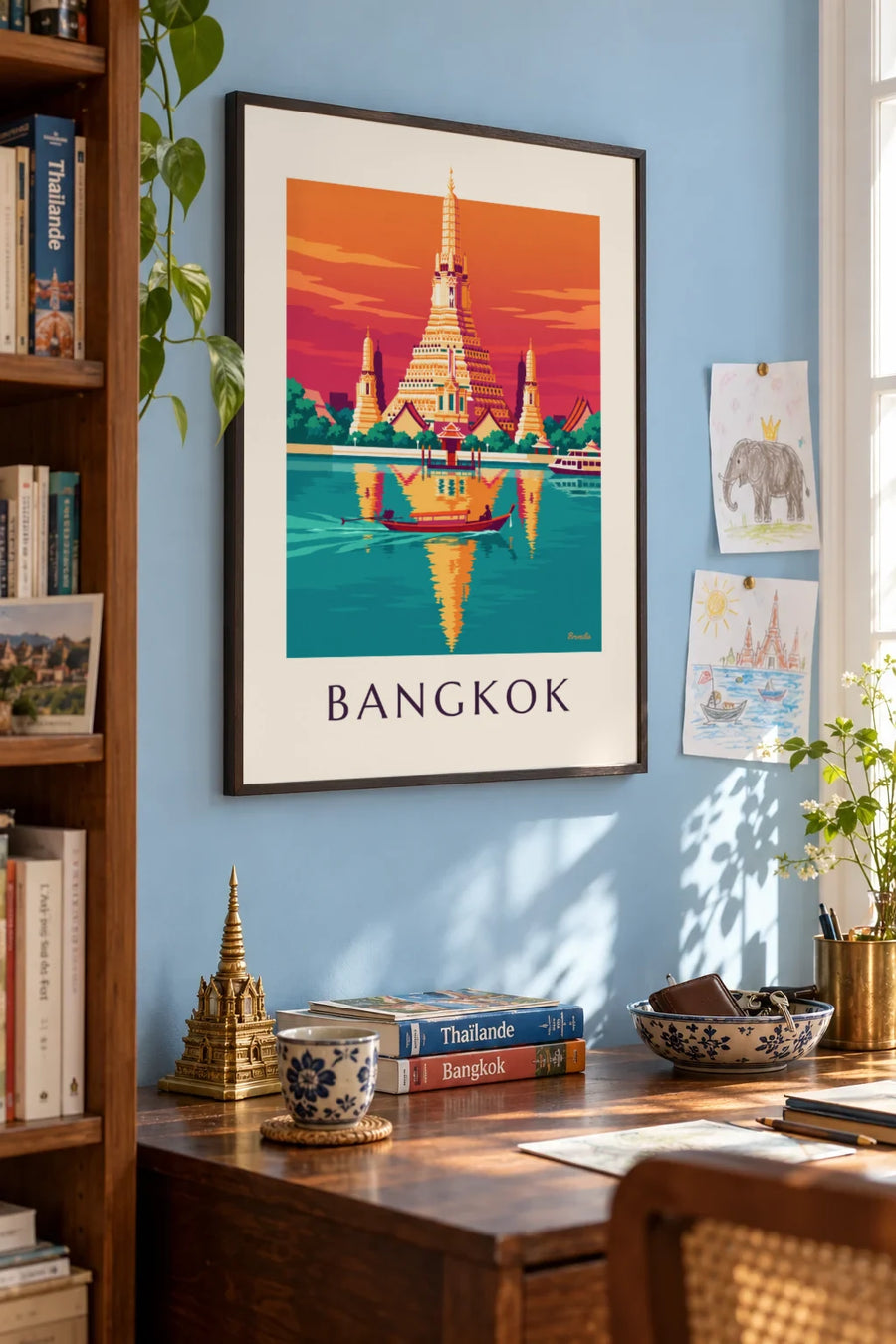 Poster tempio Wat Arun in riva al fiume a Bangkok: incorniciato alla parete