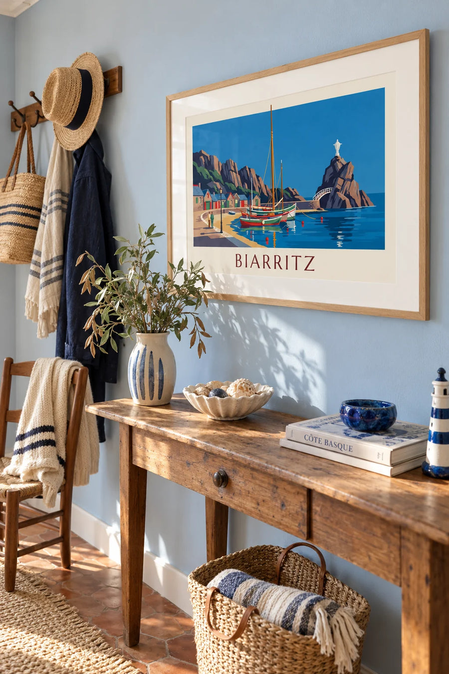 Poster porto dei Pescatori di Biarritz e Rocher de la Vierge: incorniciato al muro