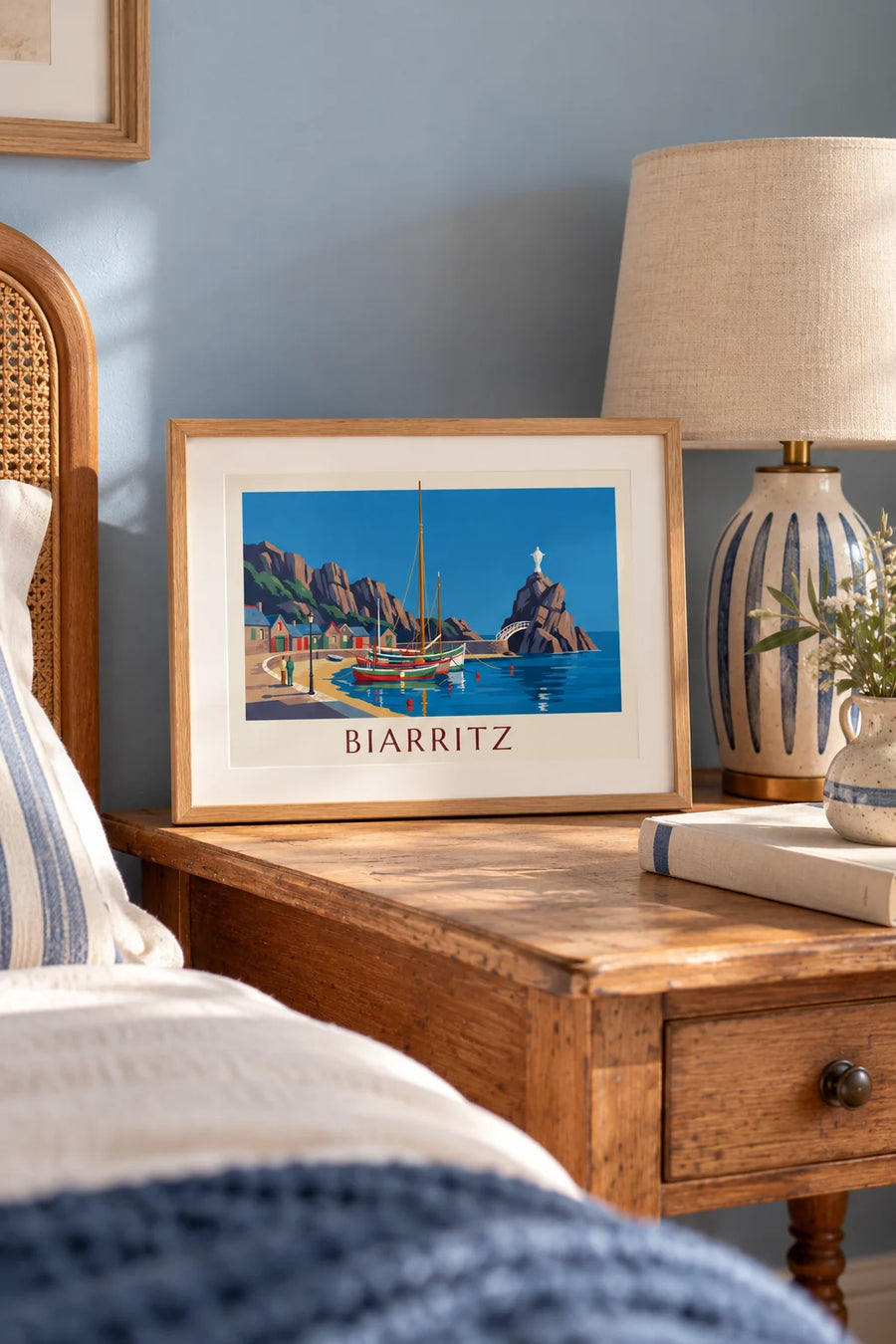 Poster del porto dei Pescatori di Biarritz e del Rocher de la Vierge: formato piccolo A4 con cornice