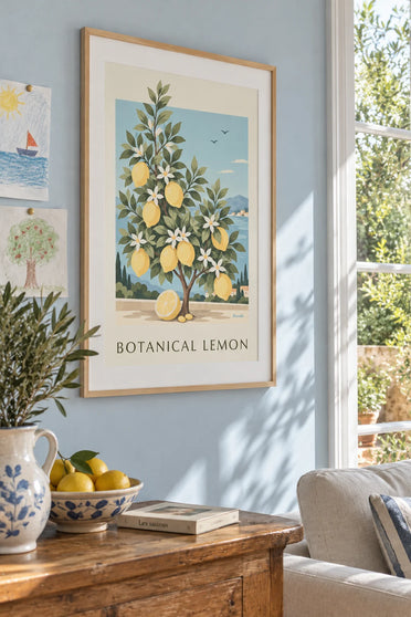 Affiche citronnier Citrus limon en planche botanique : encadrée au mur