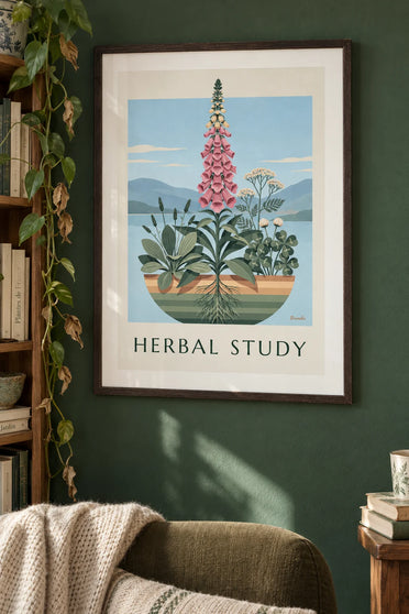 Poster of a scientific plate of herbaceous plants and foxglove: framed on the wall