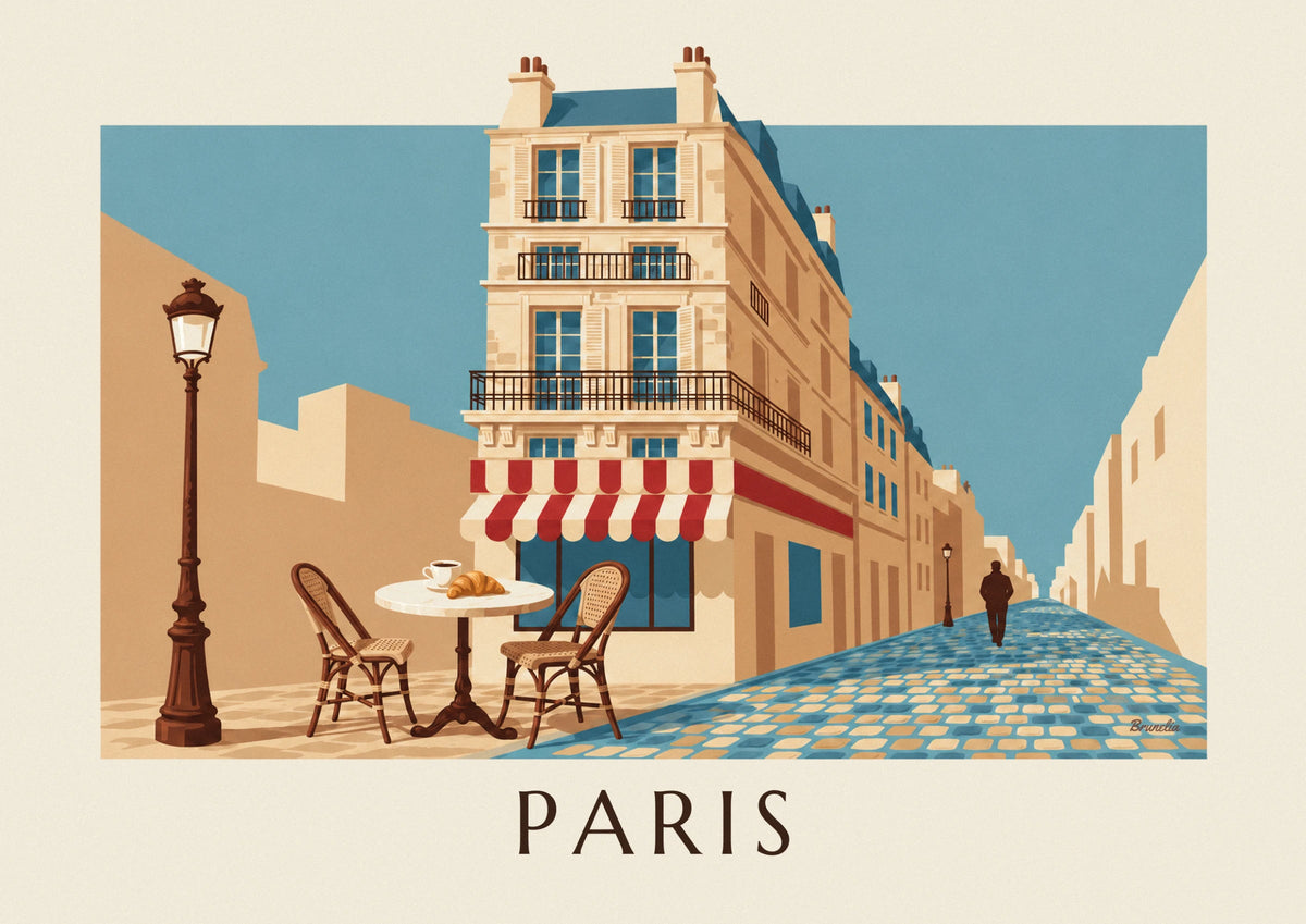 Coffee and croissant on a Paris café terrace poster
