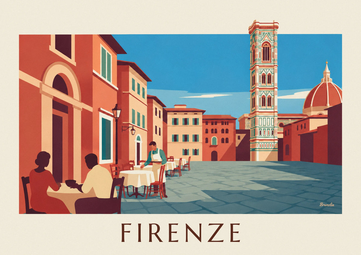 Café terrace facing the Duomo of Florence poster