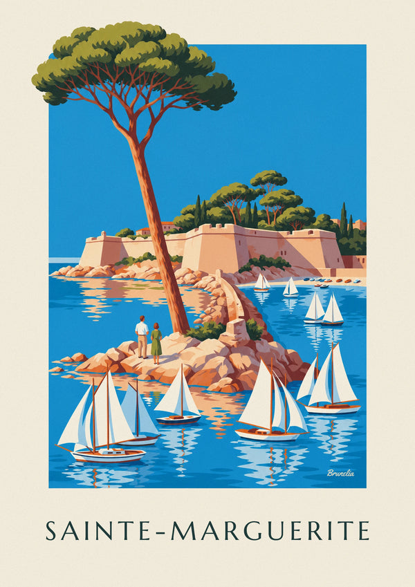 Poster isola di Sainte-Marguerite e forte reale al largo di Cannes