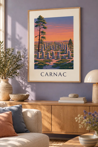 Poster menhir di Carnac al tramonto : incorniciato alla parete