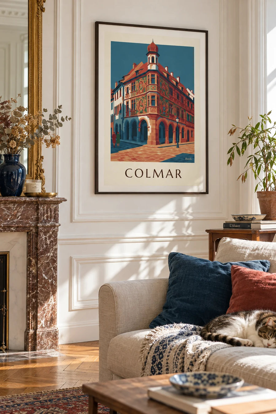 Poster della Maison Pfister e della sua galleria in legno intagliato a Colmar: incorniciato alla parete