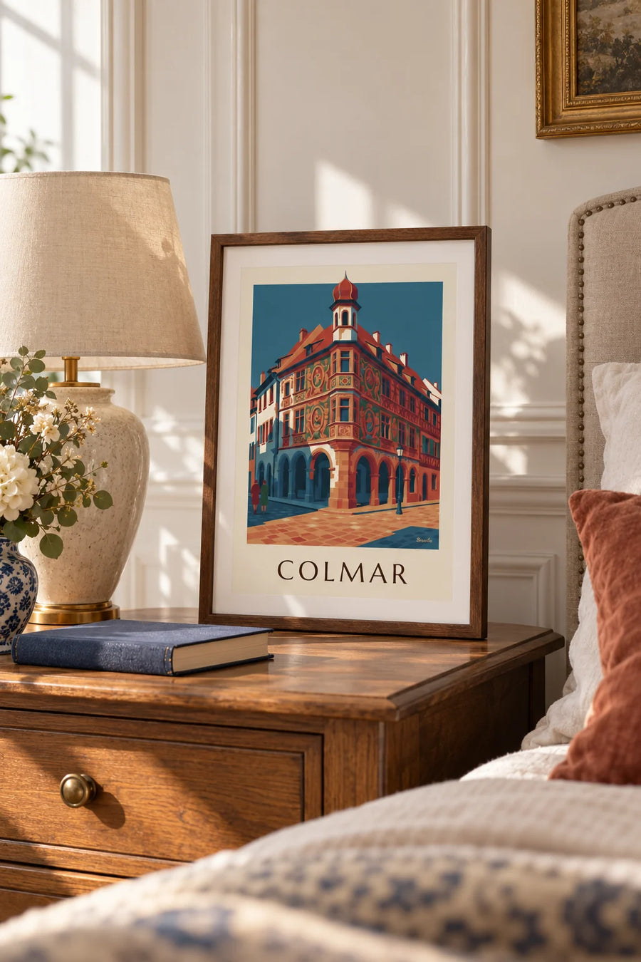 Poster della Maison Pfister e della sua galleria di legno scolpito a Colmar: formato piccolo A4 con cornice