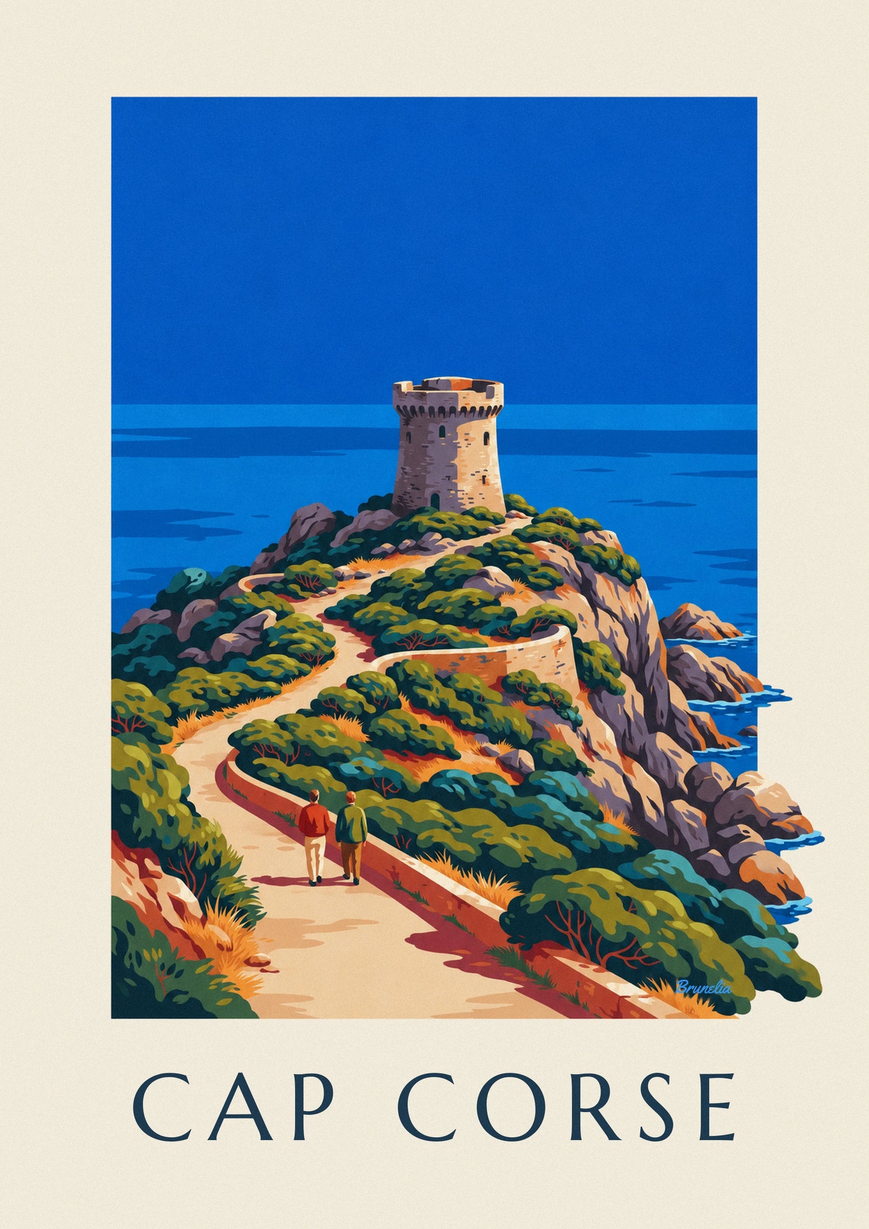 Genoese tower on the Cap Corse coast poster: close-up detail