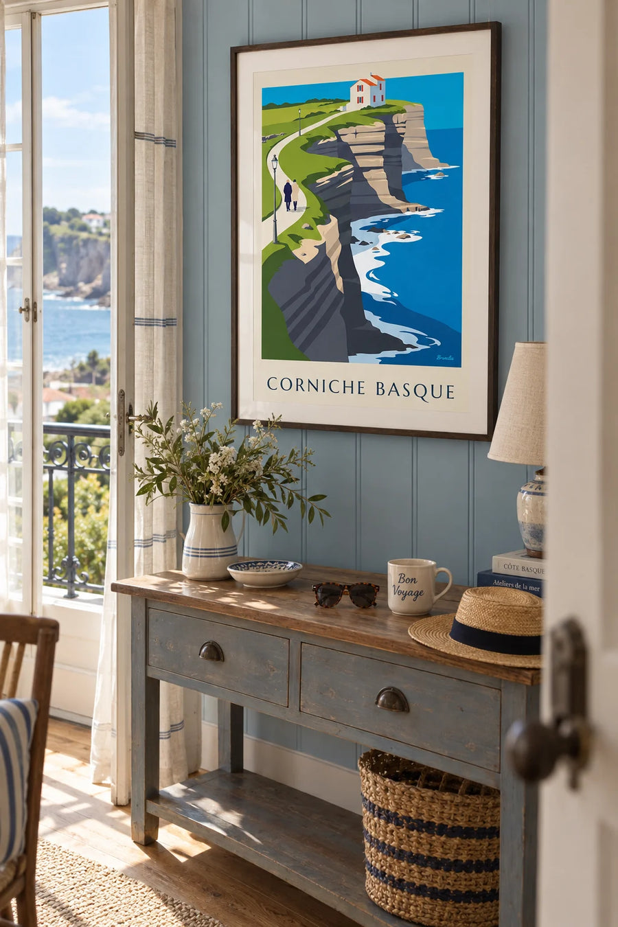 Affiche corniche basque et falaises de flysch : encadrée au mur