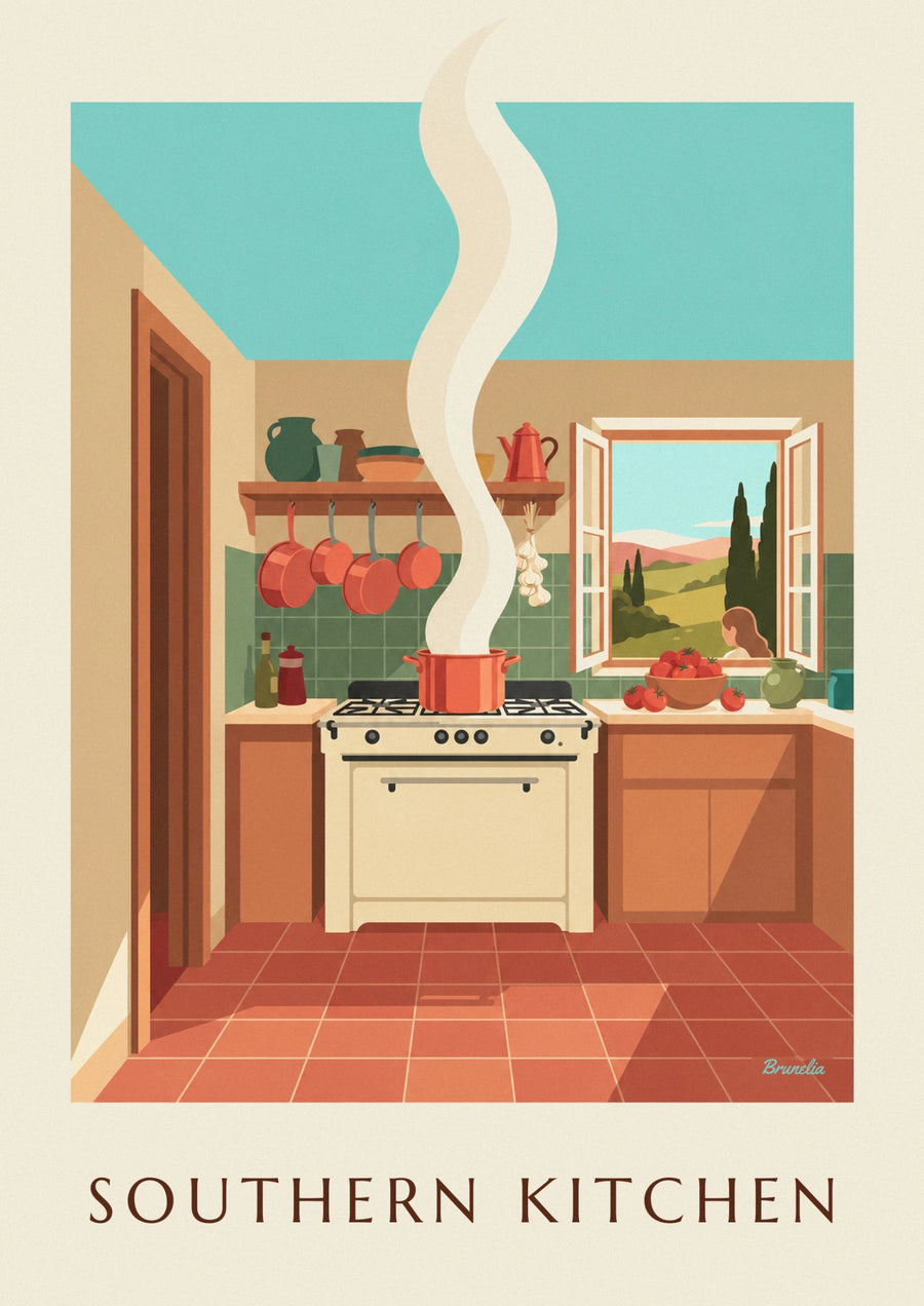 Poster cucina del Sud, ratatouille e pentole di rame