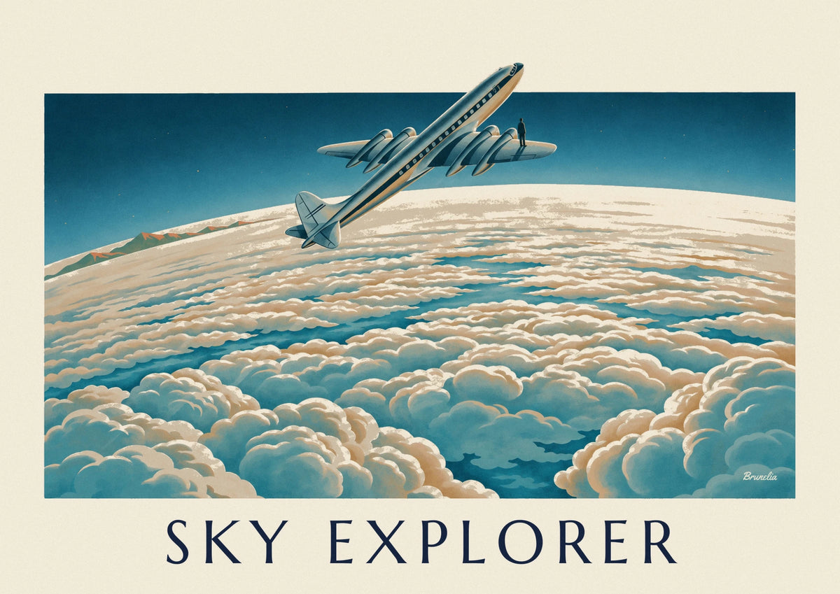 Affiche avion de ligne au-dessus d'une mer de nuages