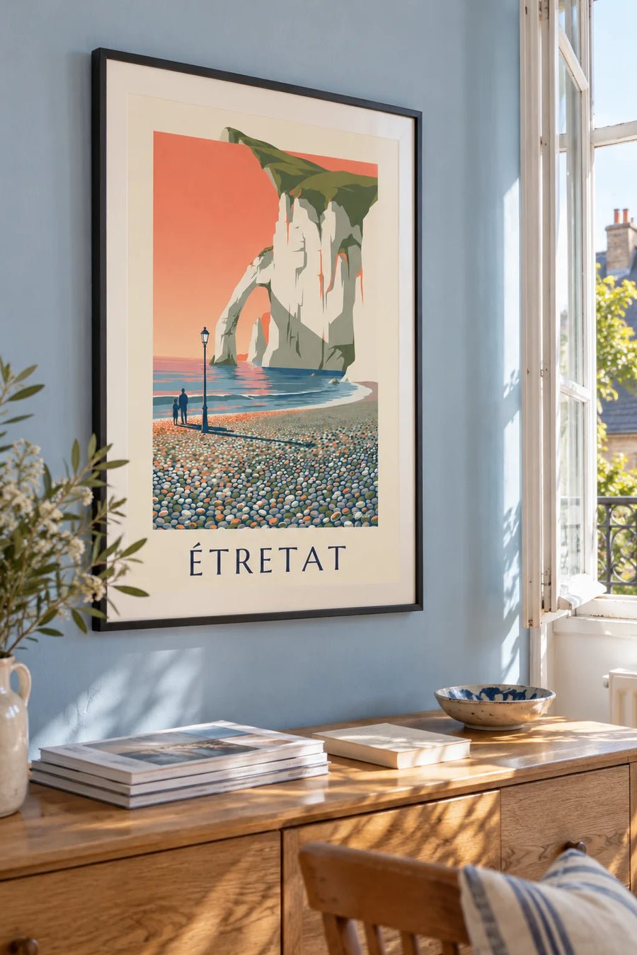 Poster scogliere bianche di Étretat al tramonto: appeso al muro con cornice