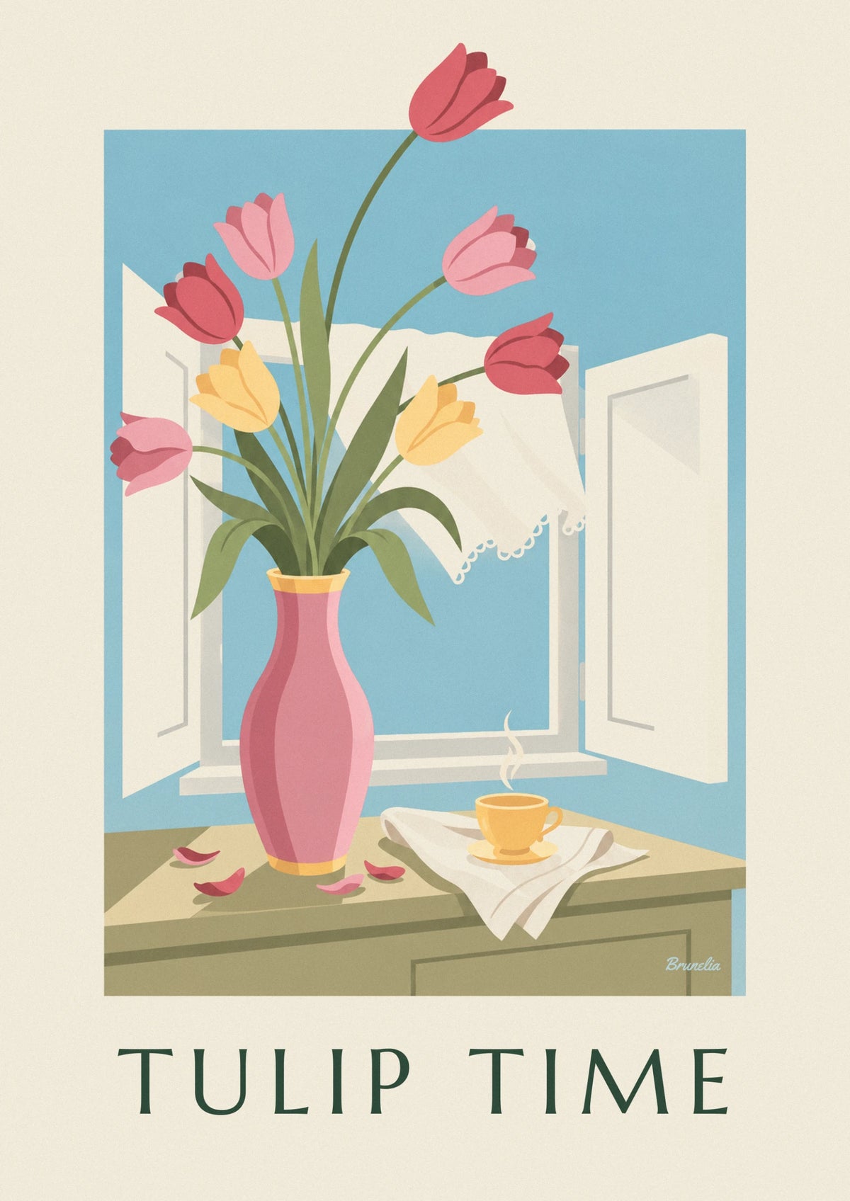 Tulip bouquet in a ceramic vase poster