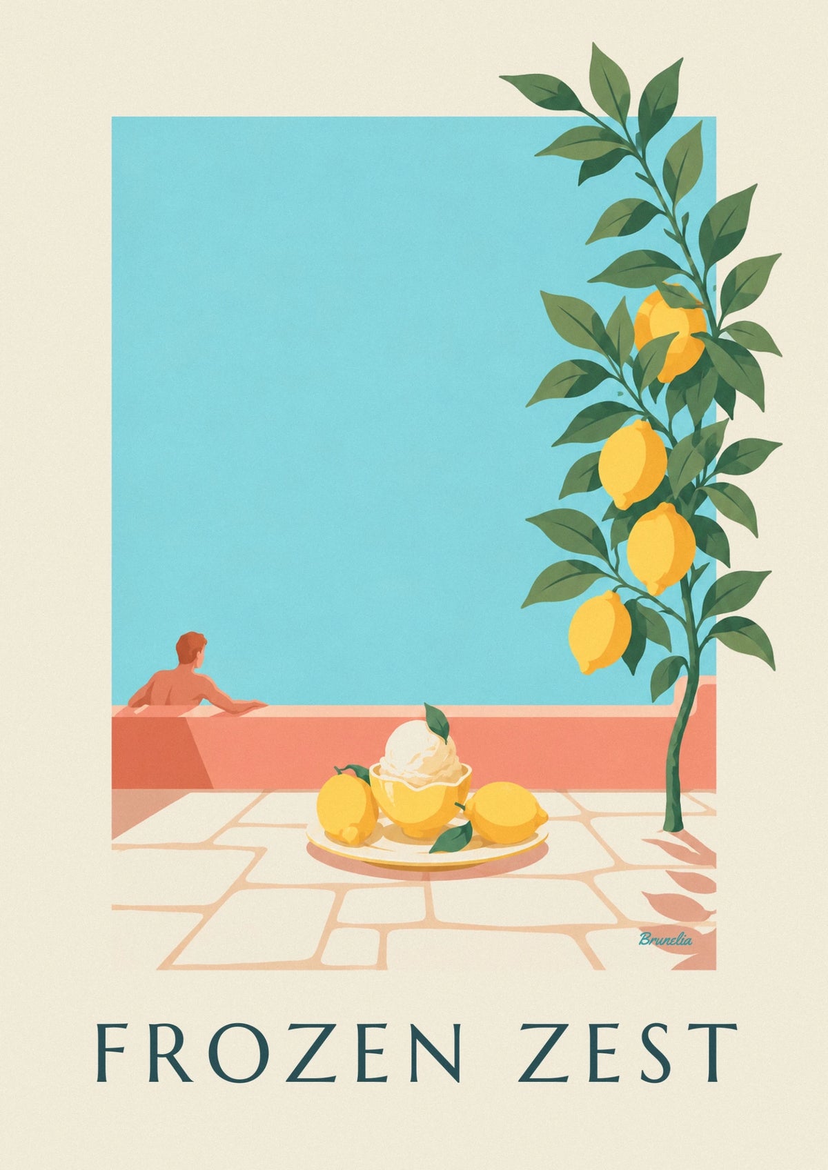 Lemon sorbet in its peel with mint leaf poster