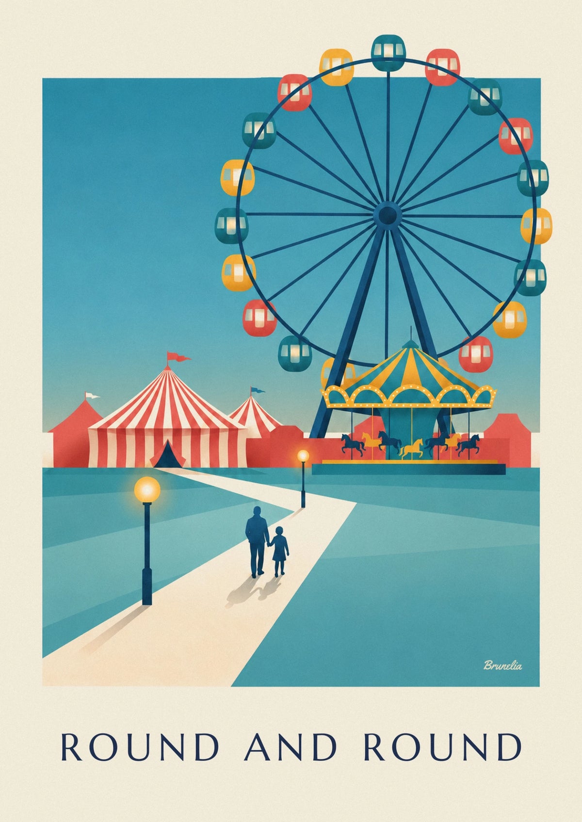 Illuminated amusement park Ferris wheel poster
