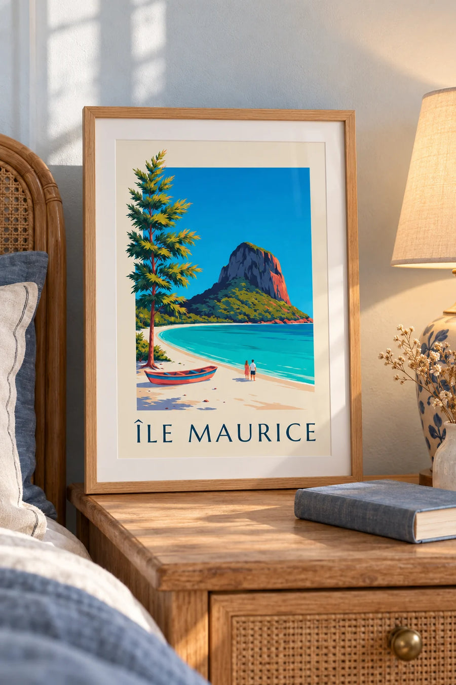 Poster con Le Morne Brabant e laguna dell'isola di Mauritius: formato piccolo A4 con cornice