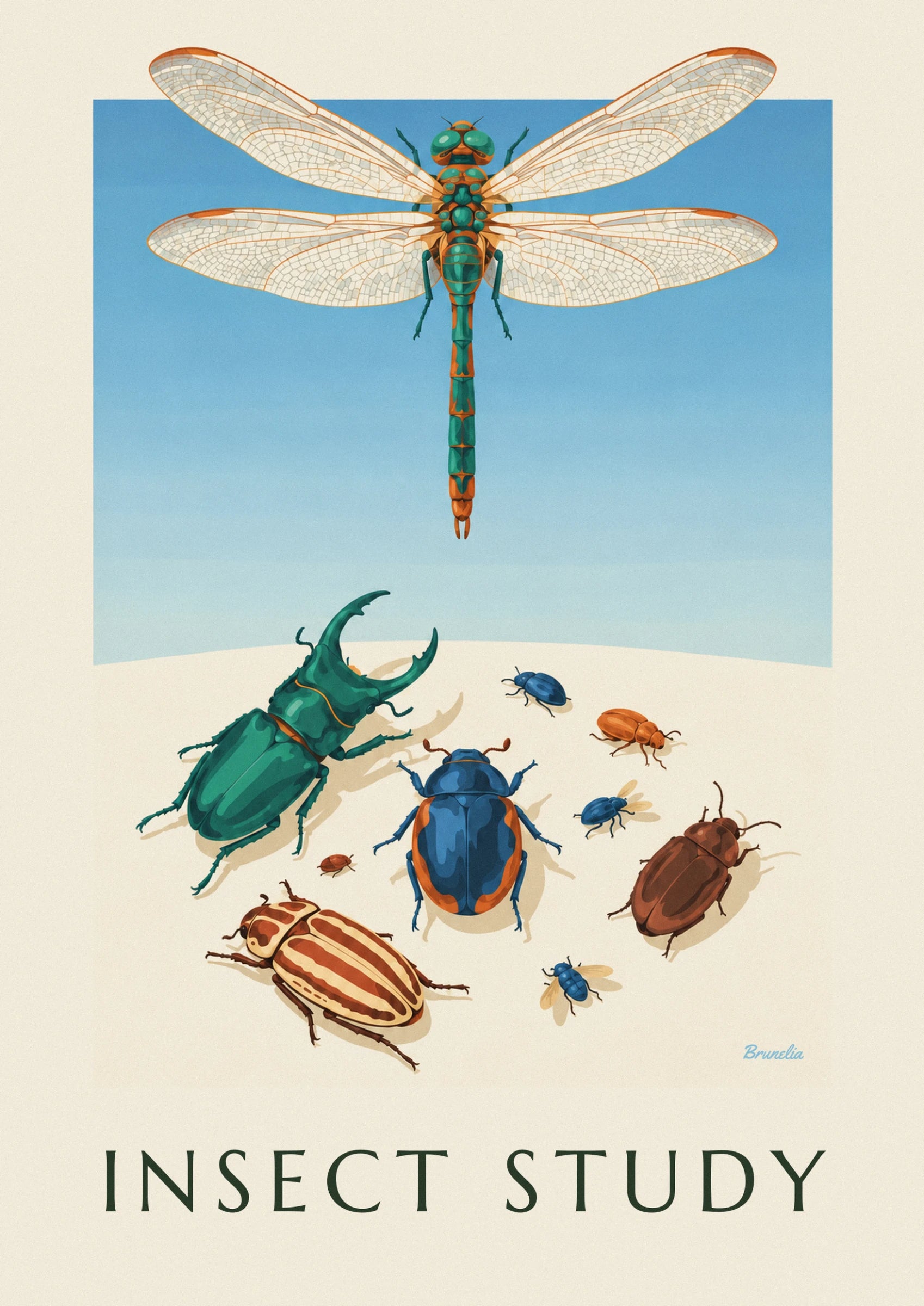 La libellula verde smeraldo con le ali simili a un pizzo, spiegate contro un cielo azzurro