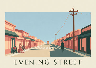 Poster of a Japanese shopping street at sunset: the full poster