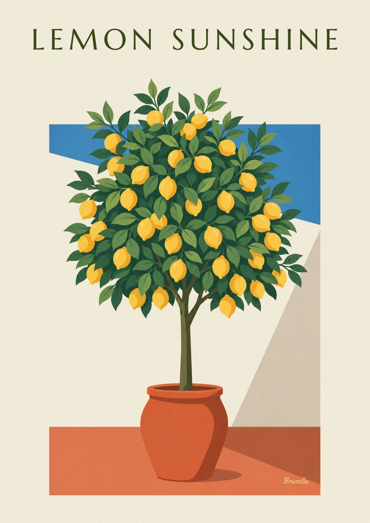 Potted lemon tree on a sunny Italian terrace poster