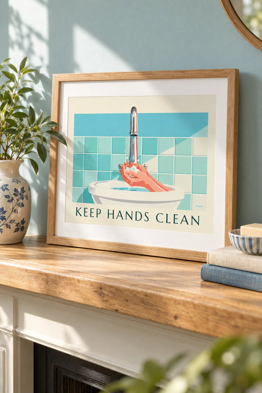 Affiche Keep hands clean pour le lavage des mains : petit format A4 encadré
