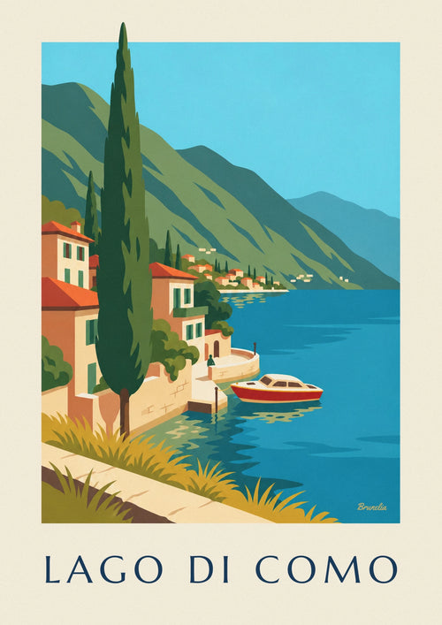 Poster rive del lago di Como e barca di legno: il poster intero
