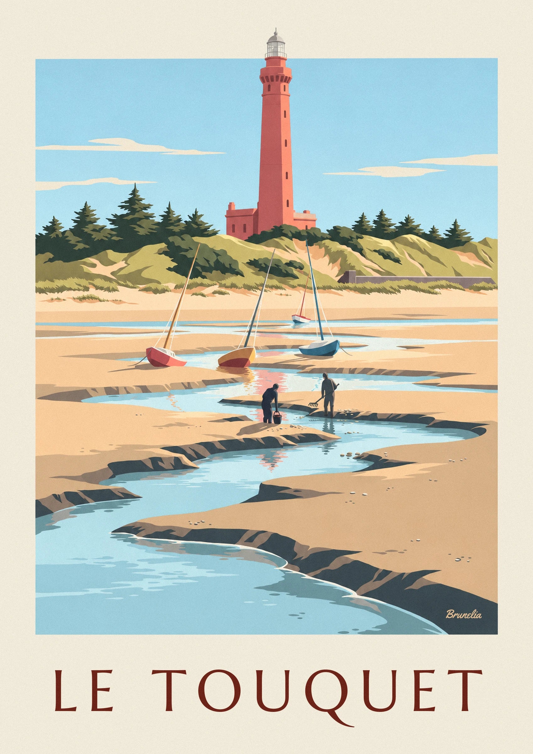 Il faro rosso di Le Touquet e la sua lanterna di vetro sopra i cespugli