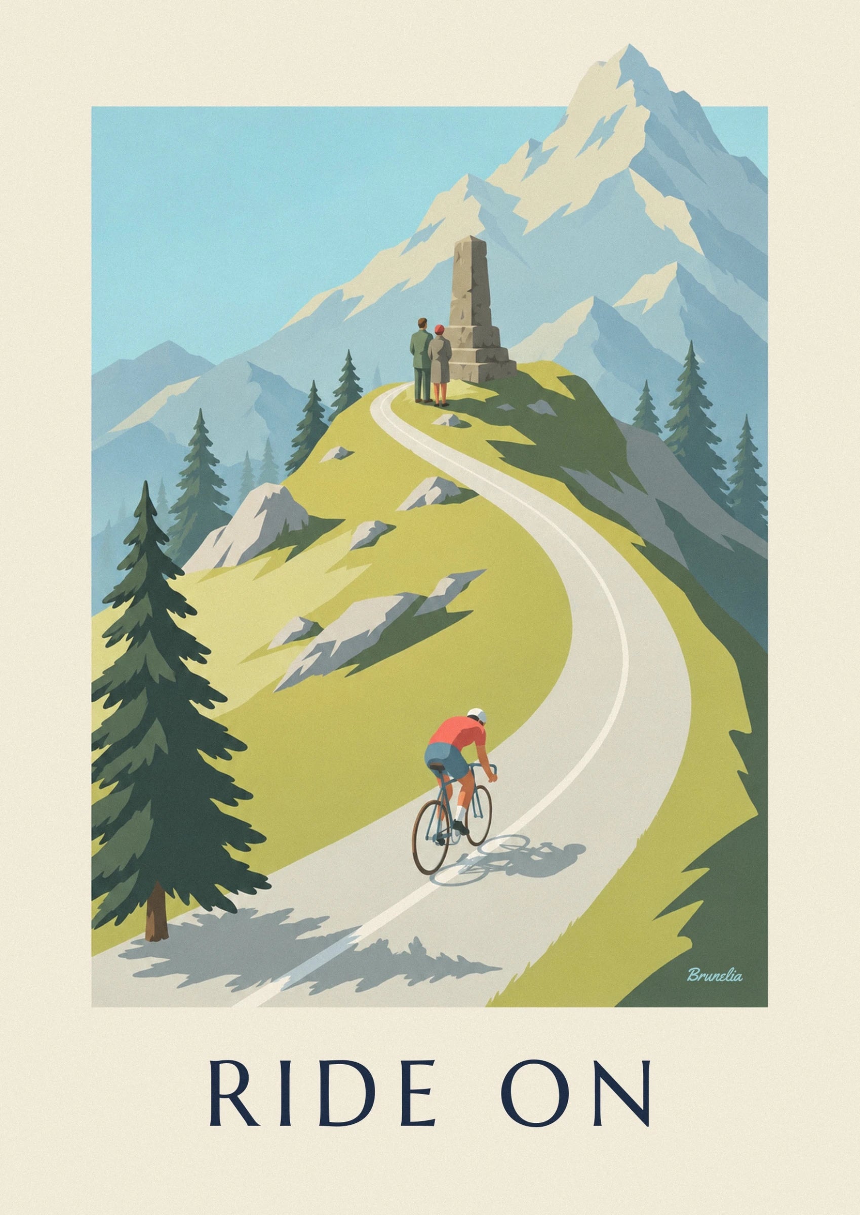Il ciclista in maglia rossa e la sua bici sulla strada del passo di montagna, con la sua ombra proiettata