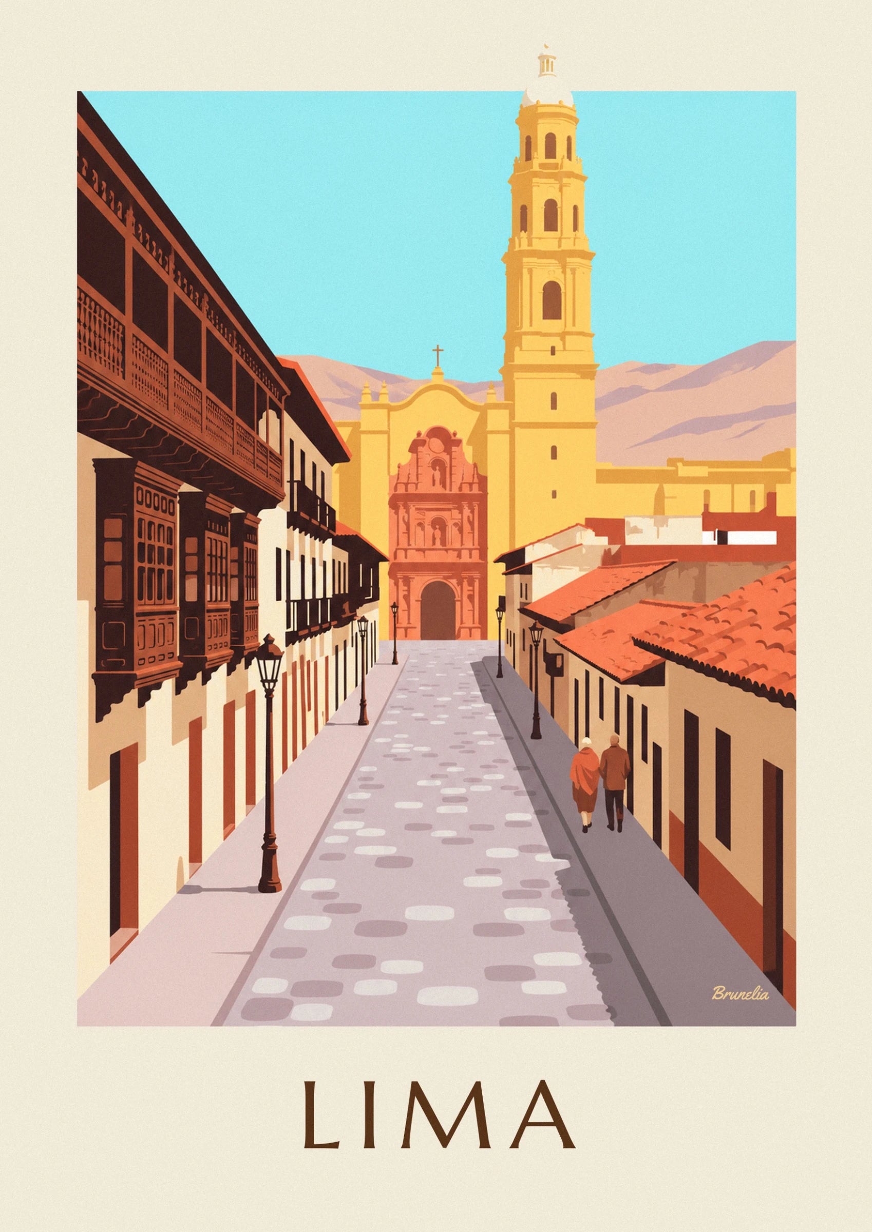 The yellow façade of the San Francisco basilica and its carved doorway in coral tones