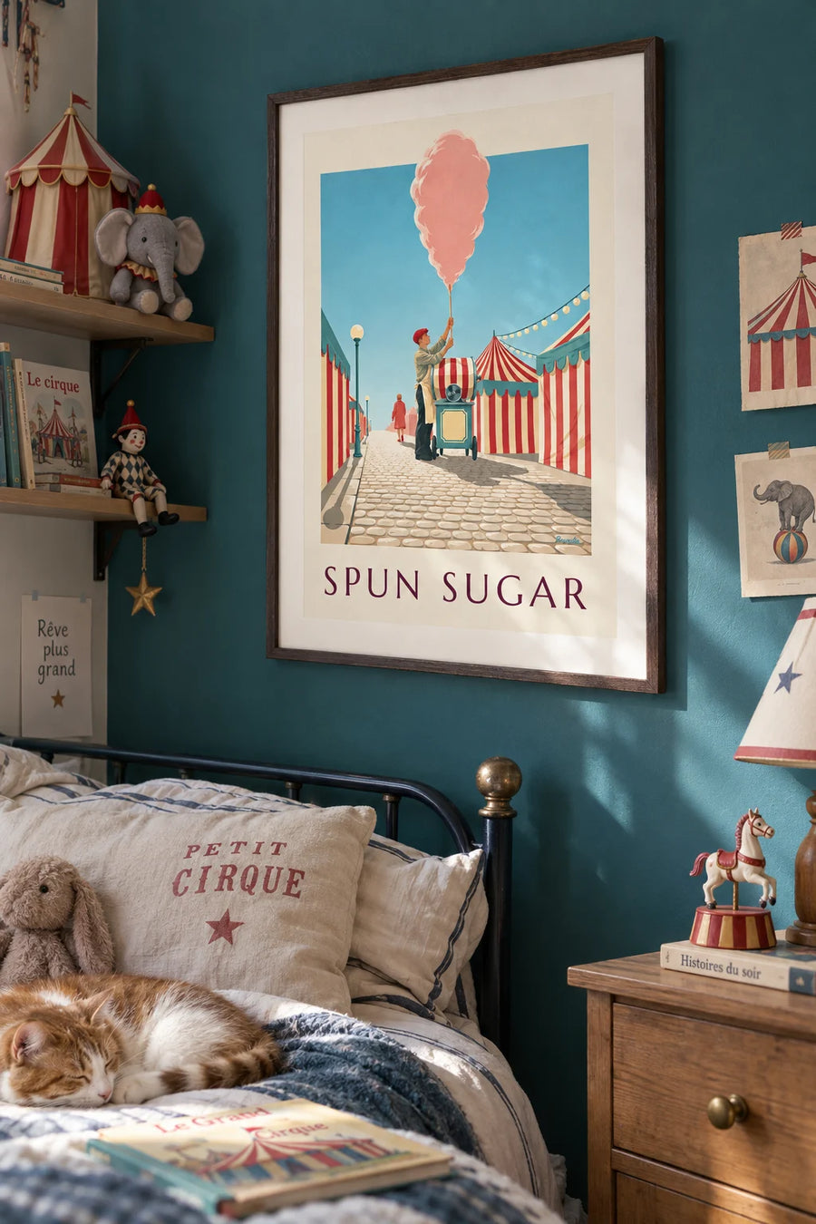 Poster macchina dello zucchero filato da luna park: incorniciato alla parete