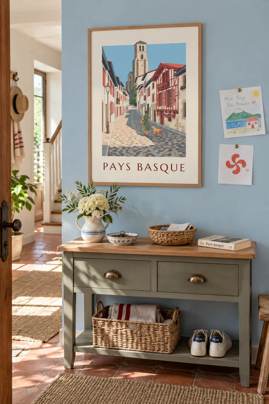 Affiche maison basque traditionnelle à colombages d'Ainhoa : encadrée au mur