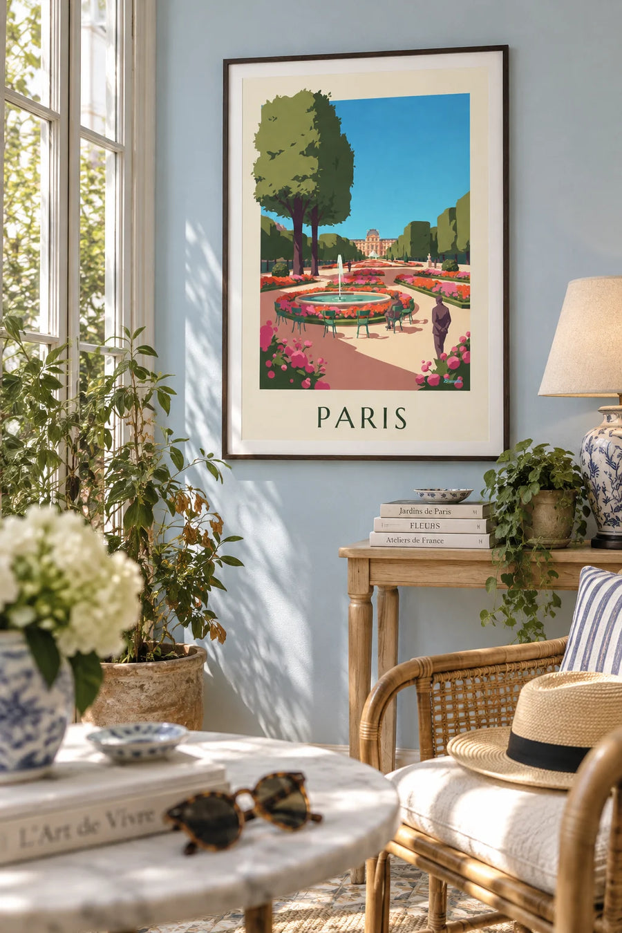 Poster giardino delle Tuileries in fiore e il Louvre: incorniciato alla parete