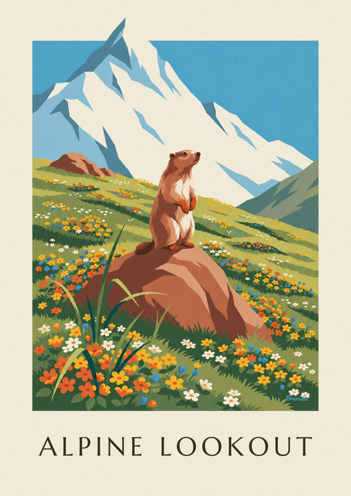 Poster marmotta e paesaggio alpino in fiore: il poster intero