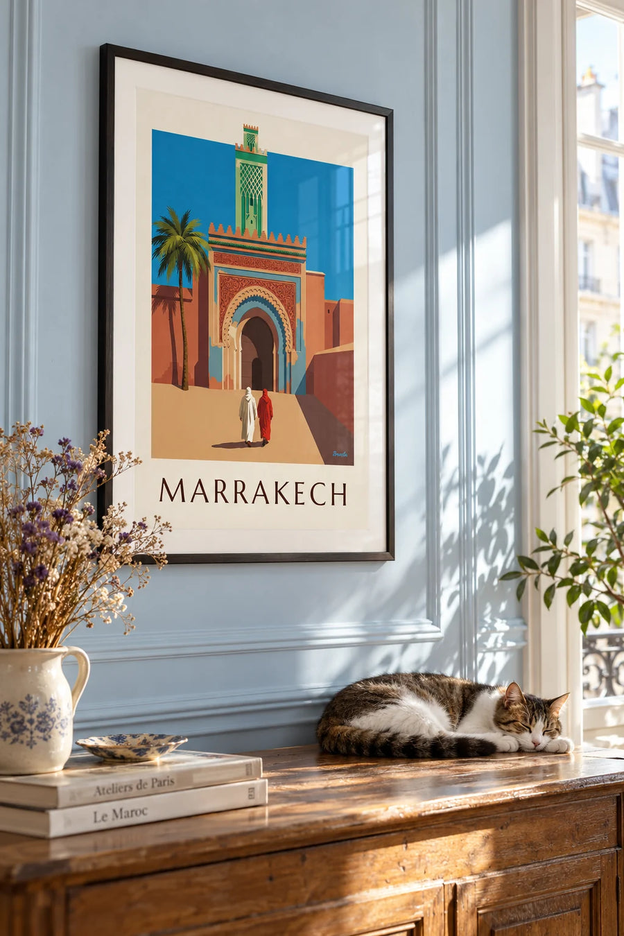 Poster porta Bab Agnaou e minareto a Marrakech: incorniciato alla parete