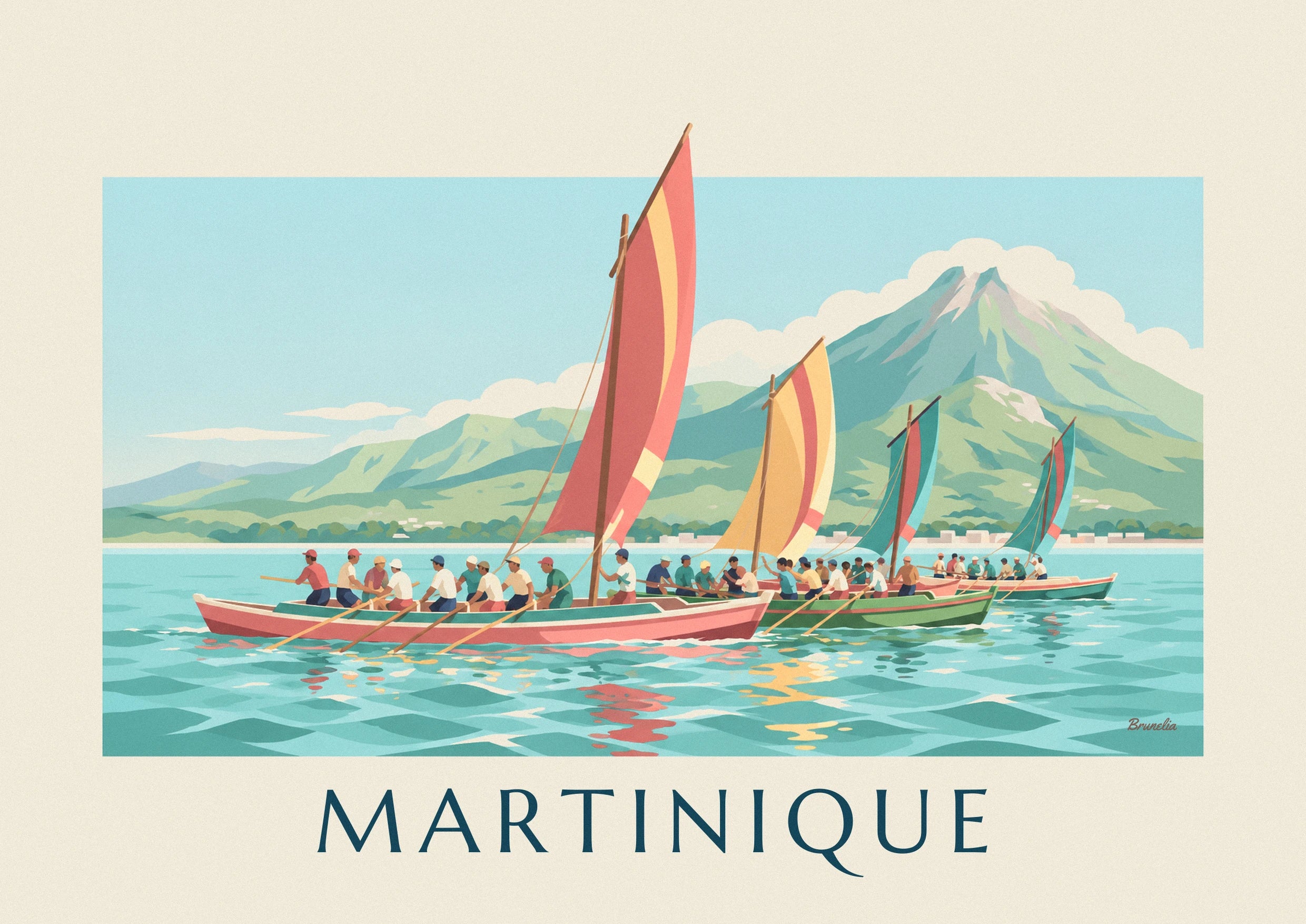 Poster yoles rondes in regata al largo della Martinica: dettaglio in primo piano