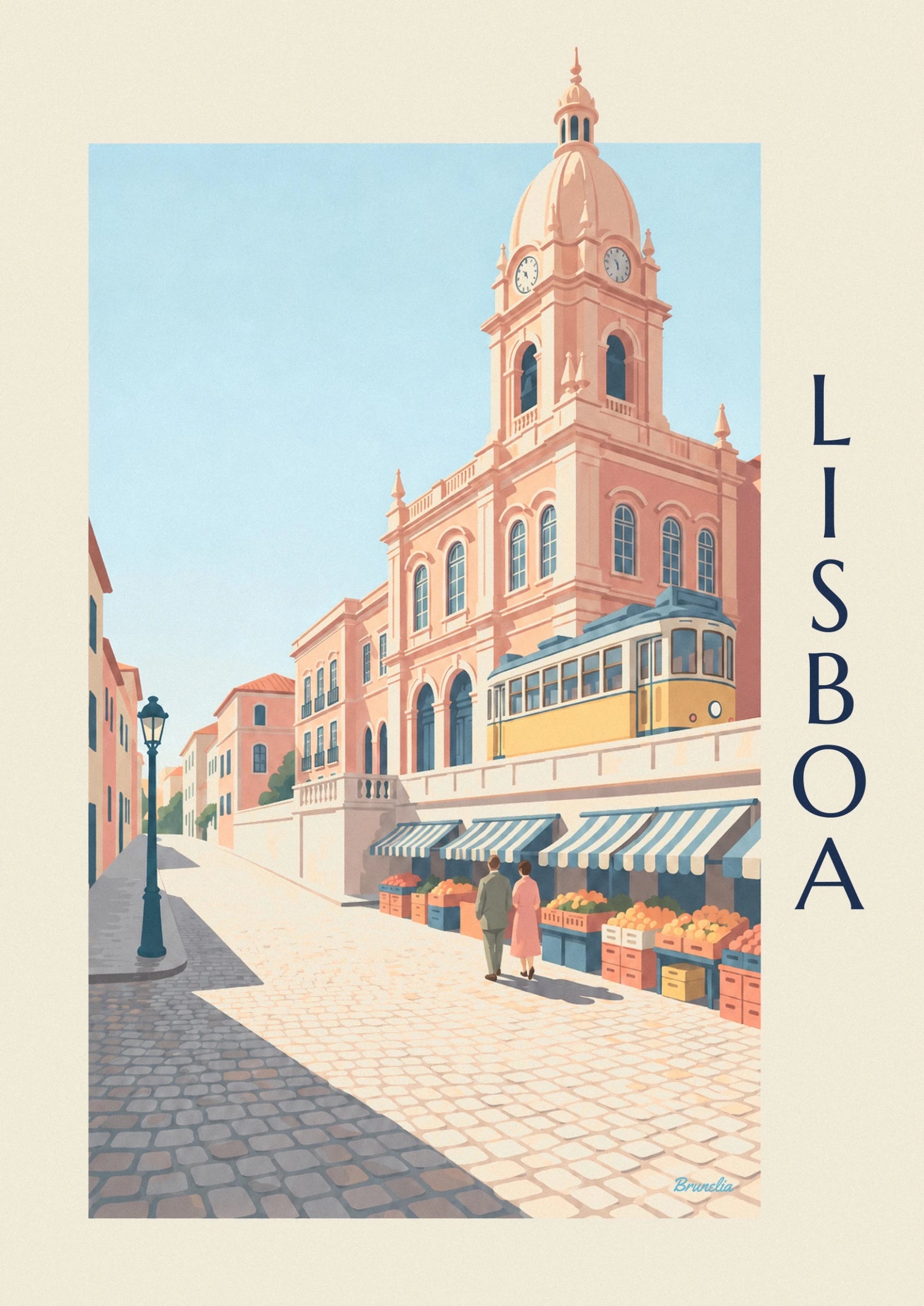 La tour rose du marché de la Ribeira, ses 2 horloges et son dôme