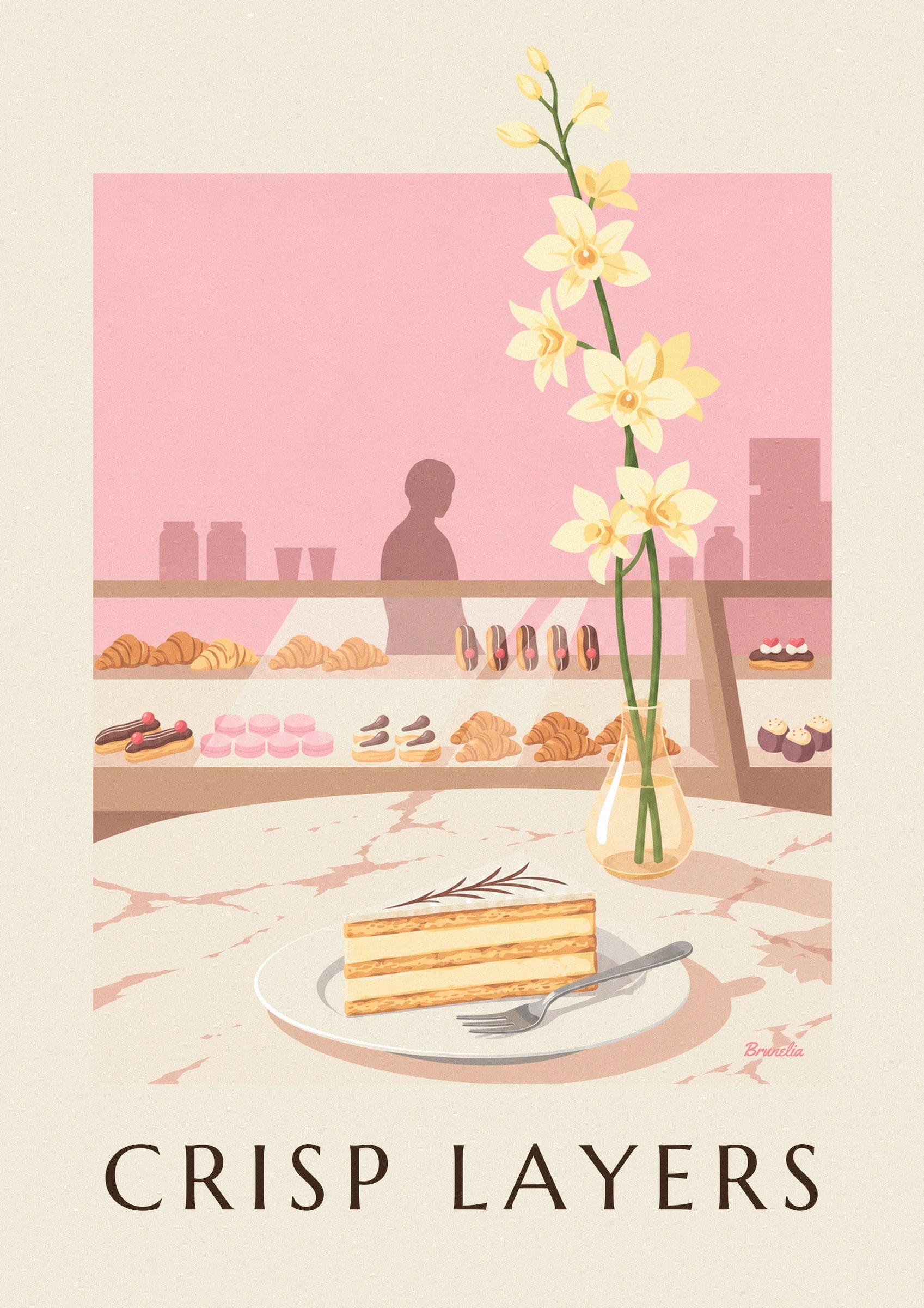 Vanilla millefeuille slice poster: close-up detail
