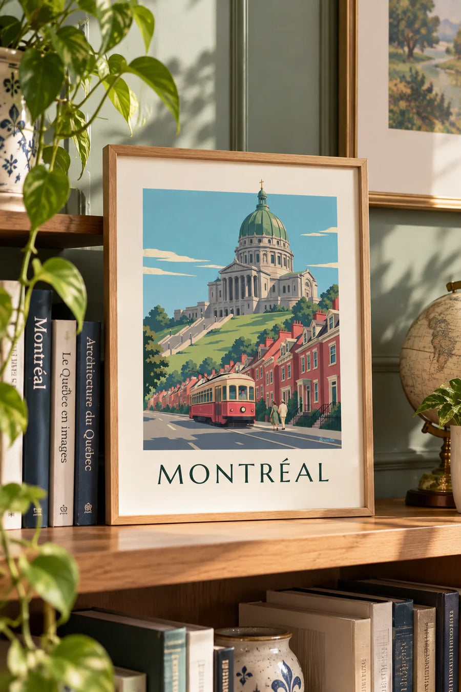 Poster tram rosso che sale verso l'oratorio di Saint-Joseph: formato piccolo A4 con cornice