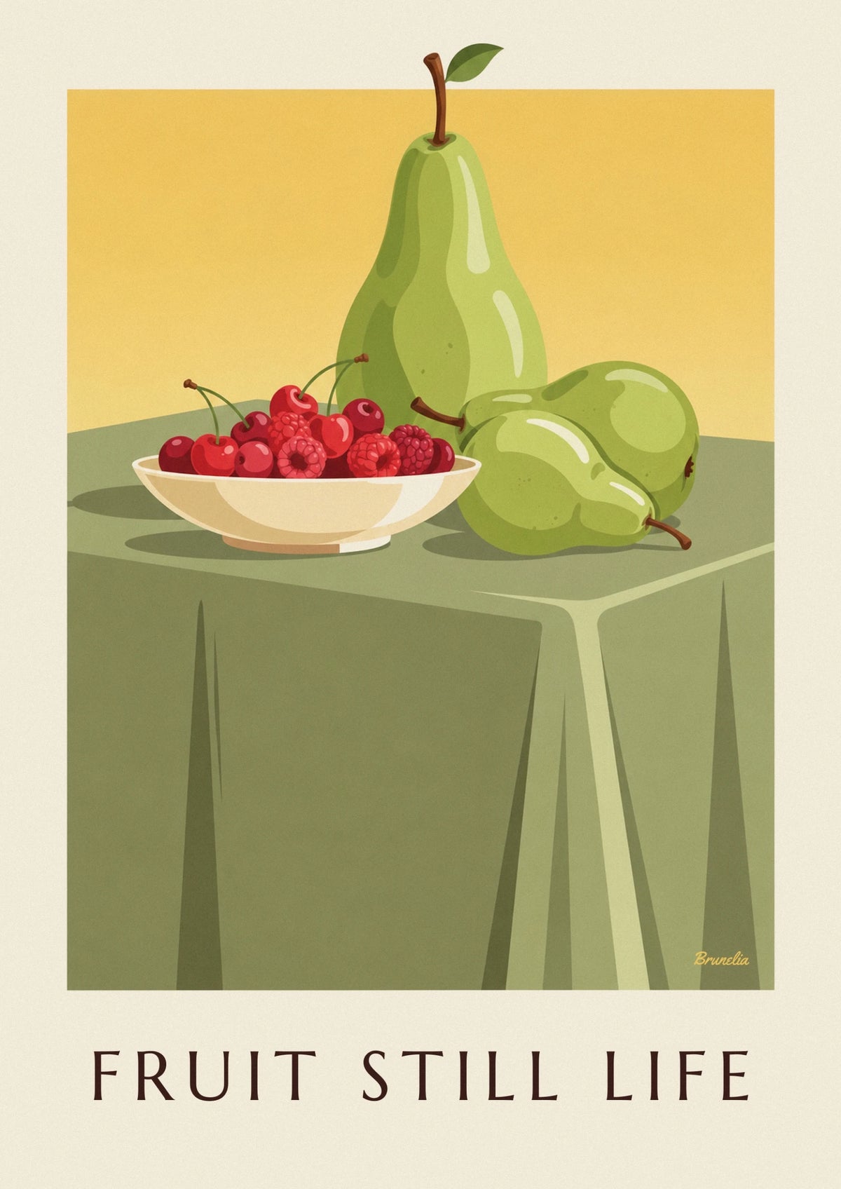 Still life with berry bowl and pears poster