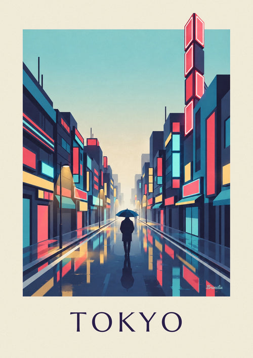 Poster notte di pioggia e neon nel quartiere di Shinjuku a Tokyo: il poster intero